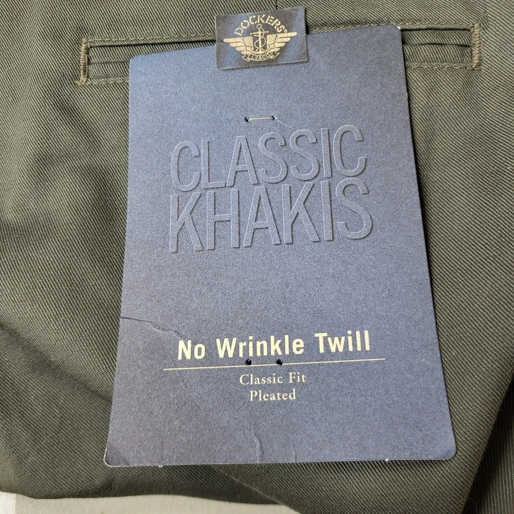 Dockers Men Pants 36X32 Olive Chino Twill Pleated Button 32